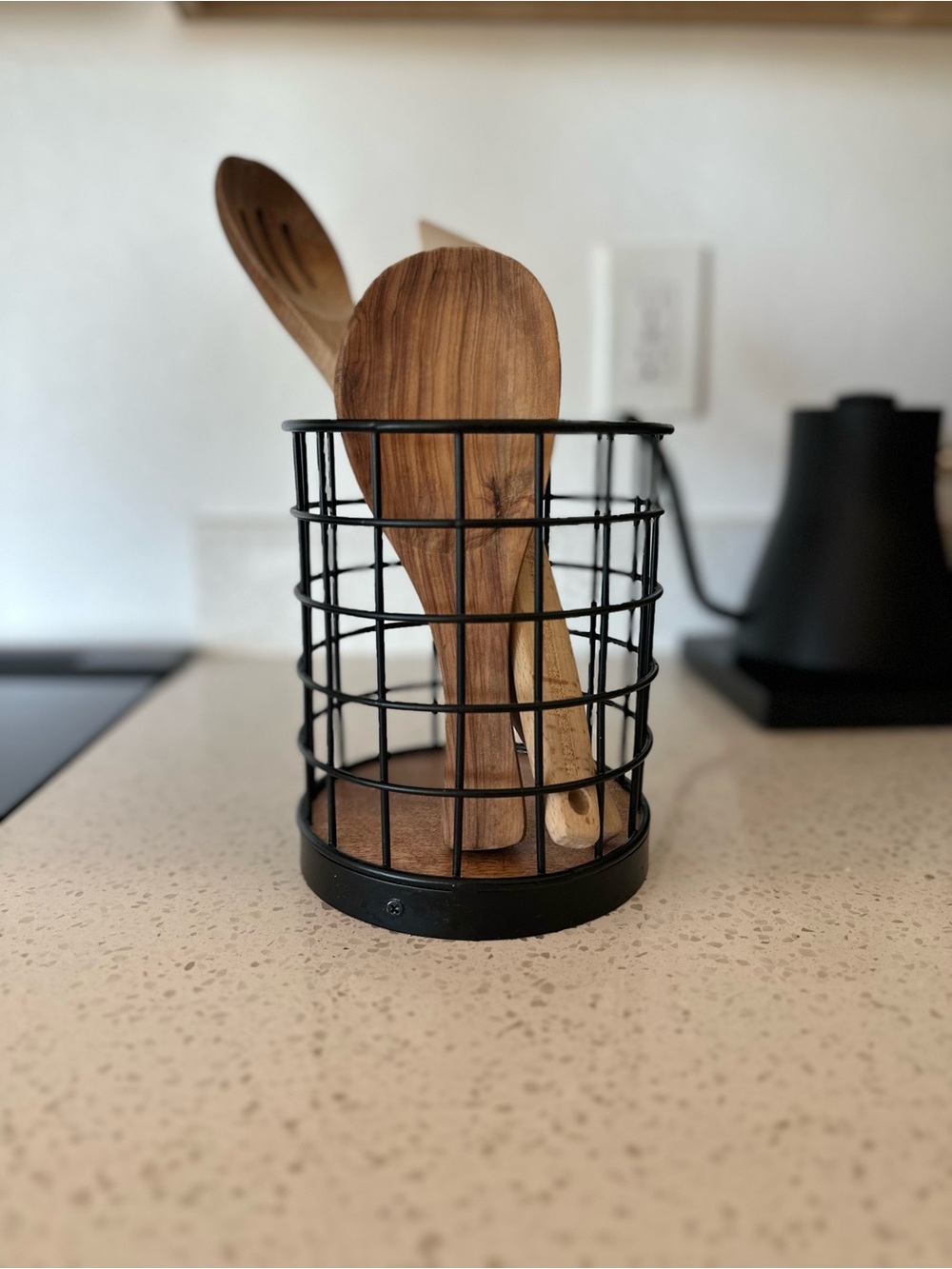 Threshold target Black Wire Utensil Holder with Wooden Base and Spoons